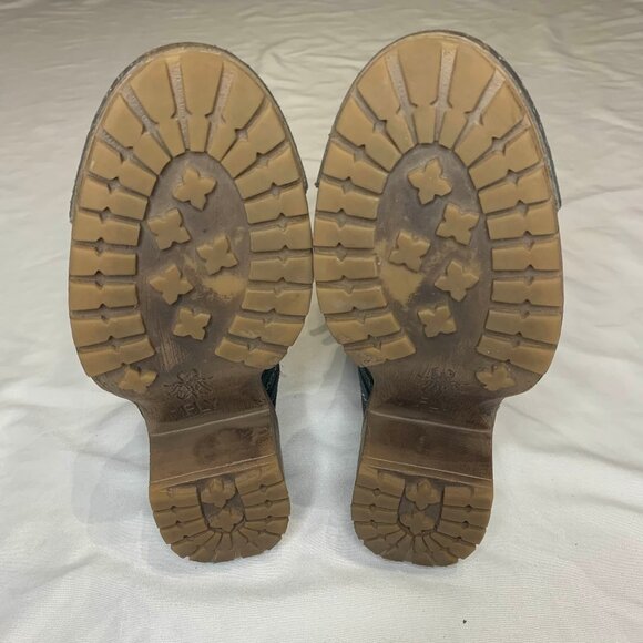 Fly London Sz 6.5 Yip Black Suede Leather Buckle Lace Up Block Heel Ankle Boots - Picture 7 of 15